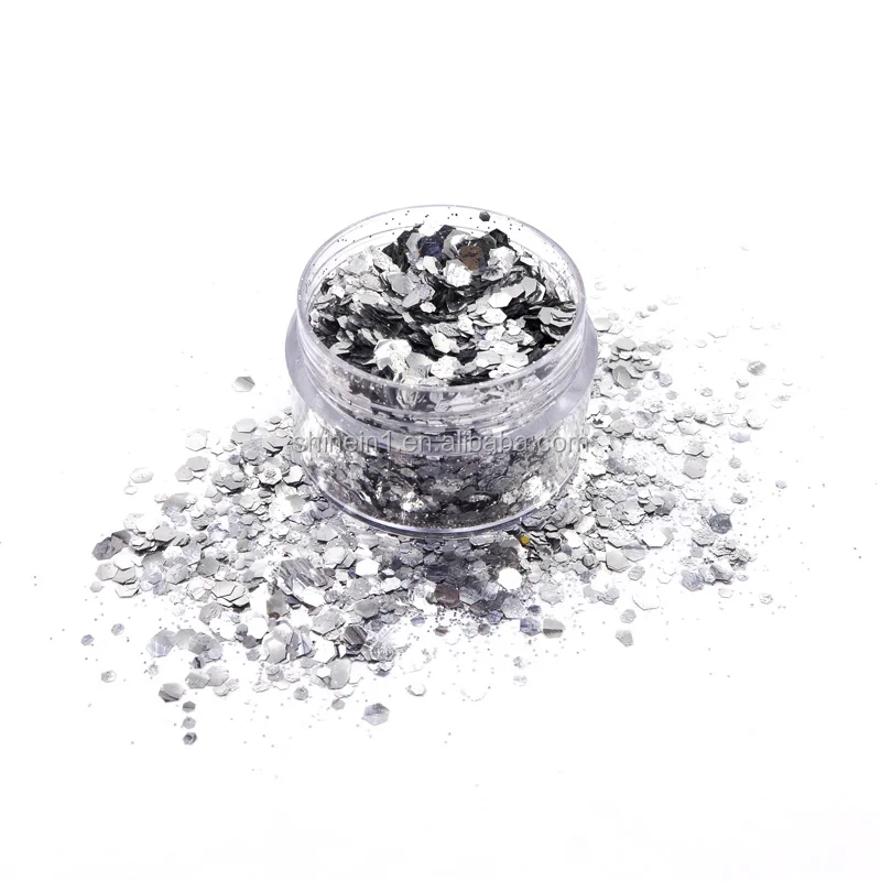 Hot Sale Silver Cosmetic Biodegradable Glitter Eco-friendly Biodegradable Chunky Glitters for Makeup