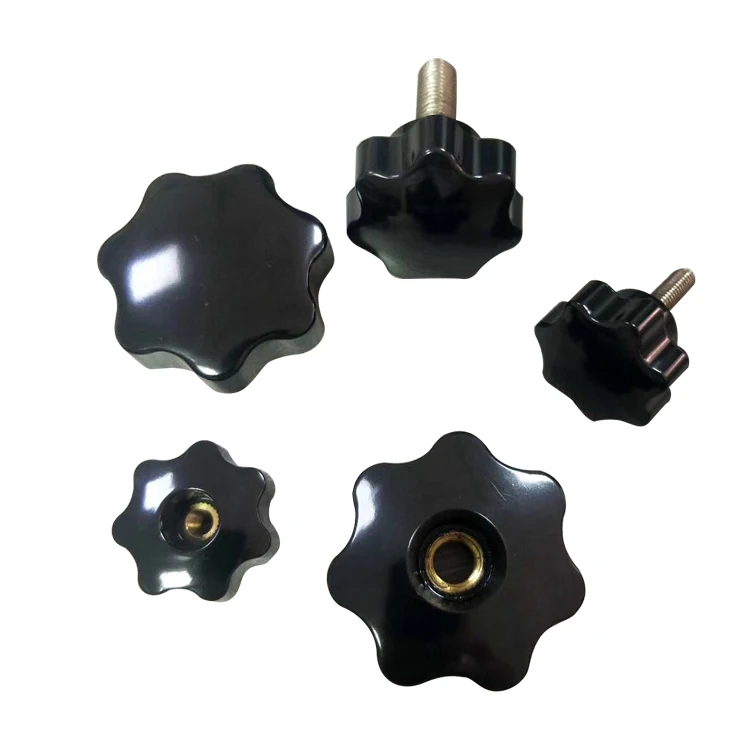 M4 M5 M6 M8 M10 Black Plastic Five Star Head Knob Stainless Steel Mat Plum Bakelite Hand Screw Knob Clamping
