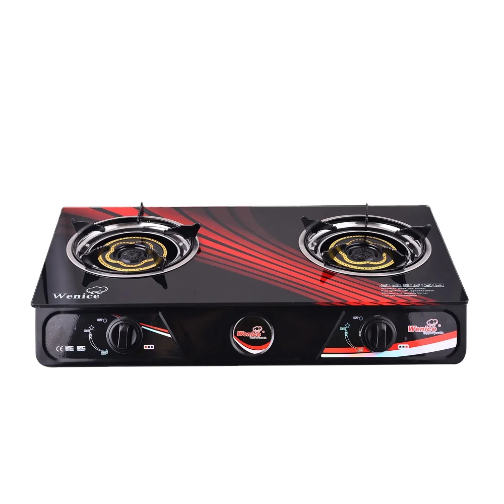 New model tempered glass gas stove   2 cast iron burner