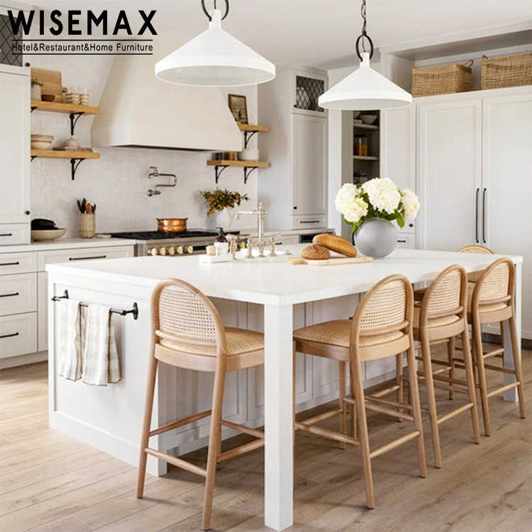 WISEMAX FURNITURE Modern living room furniture Rattan bar stool Black ash wood frame bar chair for home