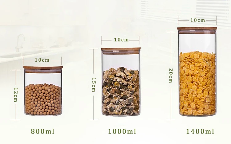 Custom Borosilicate Glass Storage Jar With Bamboo Lid For Tube Shaped Glass Storage Jar For Glass Spice Jar With Wooden Lid