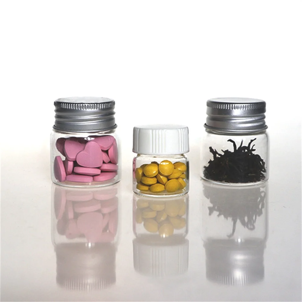 Factory Wholesale Small Transparent Glass Tube Herbs Bottle Round Glass Vials Storage Container With Aluminum Screw Lid