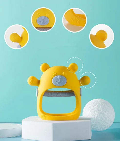 YDS Food Grade Silicone Cartoon Animal Design BearShape Baby Hand Teether Soft Teething Mitt Gloves Toys