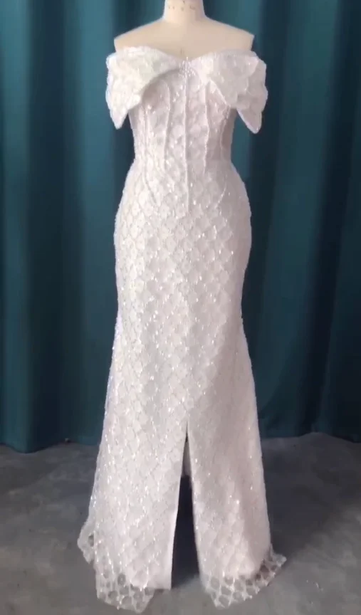 Lowime Luxury Arabic Party Dress Dubai Design Evening Dresses Long Sleeves Plus Size Customize Mermaid Beaded Pearls Prom Gowns