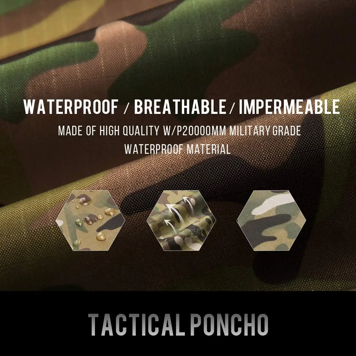 Mountain Land Custom rain poncho waterproof camouflage tactical raincoat for Camping Hiking Outdoor Hunting