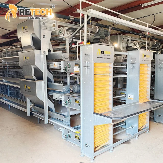 RETECH Farming Poultry Cage Laying Hens Layer Chicken Cage with Completed Automatic Feeding Systems