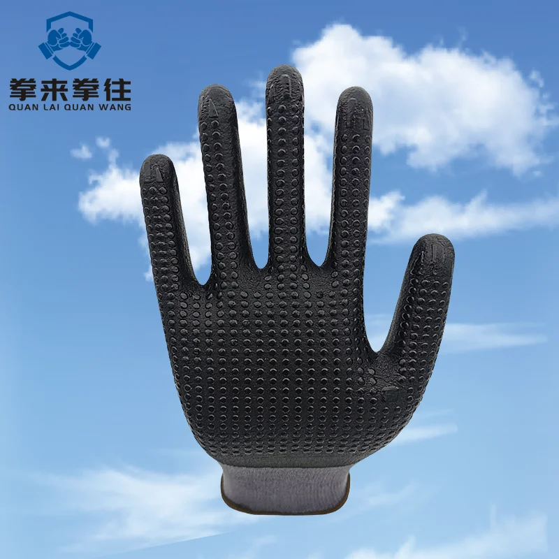 15g nylon spandex liner nitrile foam coated glove spandex nitrile coated safety pvc dots gloves latex gloves