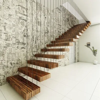 manufacturer new design Australian Standards modern luxury indoor floating stairs straight stairs wood tread staircase