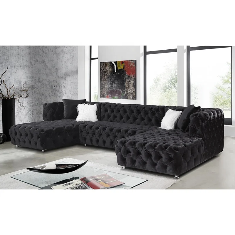 velvet upholstery fabric sofa set living room furniture chesterfield couch