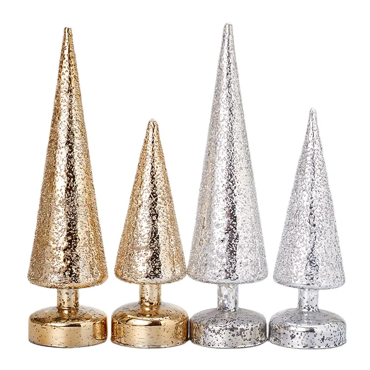 Golden Blown Small LED Color Lights Changing Table Christmas Tree with a Silver Stand