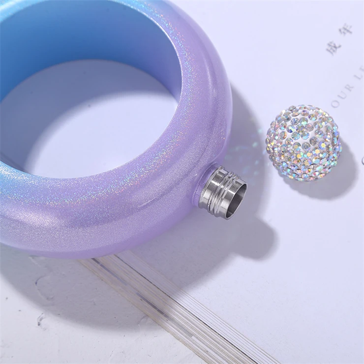 Bangle Flask with Crystal Lid Stainless Steel Flask Gift For Women Girls Hidden Flask Bracelet Funnel Set