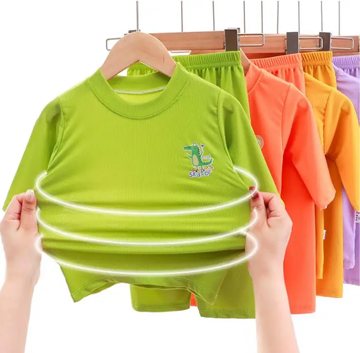2024 Summer Ice silk set boys and girls home wear Spring baby pajamas Mask T air conditioning suit for a generation