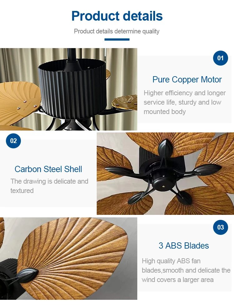 Modern 52-Inch ABS Home Decorative Ceiling Fan with 5 Blades Remote Control Bldc Electric Plastic Palm Leaves Style