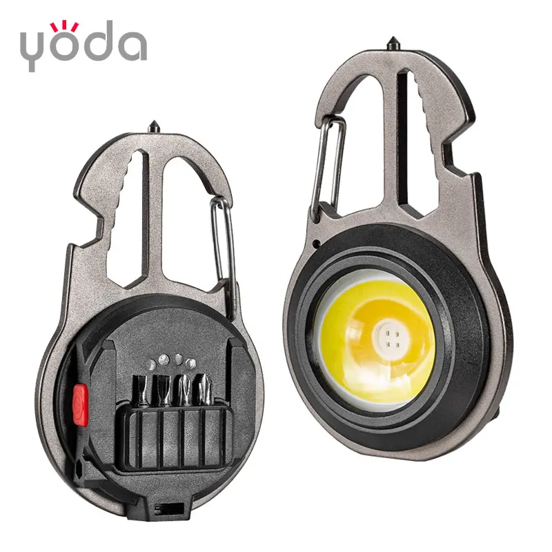 portable aluminum alloy magnetic window breaker bottle opener screwdriver wrench mini cob keychain light