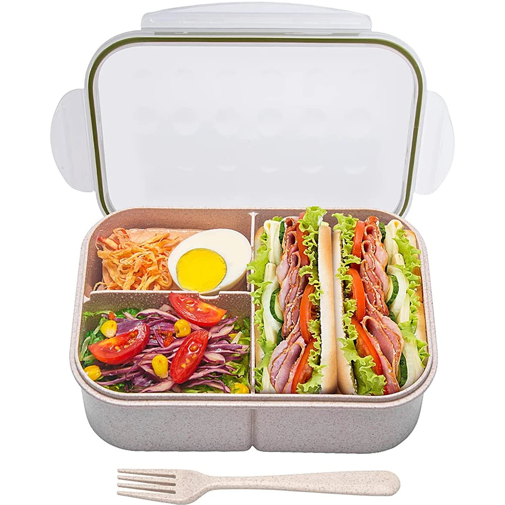 Leak-Proof Lunch Containers No BPA Microwave Dishwasher Safe Bento Box Plastic Lunch Box Wheat Fiber Thermal Lunch Box for Kids