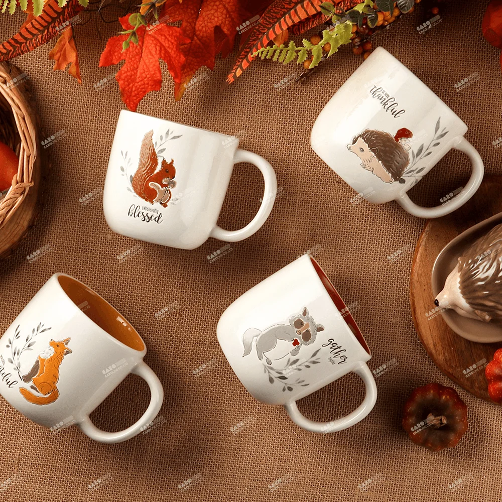 Caroline Ceramic Dolomite Stoneware Tableware Dinnerware Mug and Butter Dish Hedgehog Fox Squirrel Raccoon