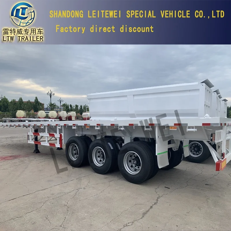 3 Axle 20FT Shipping Container Container Flatbed Semi Truck Flatbed Trailer With Bolster Trailers with Trailer Gear For Sale