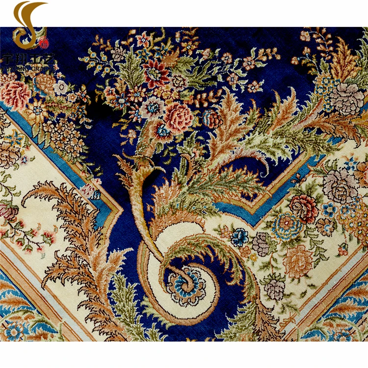 Fashion Design 5*7ft Luxury Silk Rug 100% Hand Knotted Blue Floral Silk Rugs and Carpets