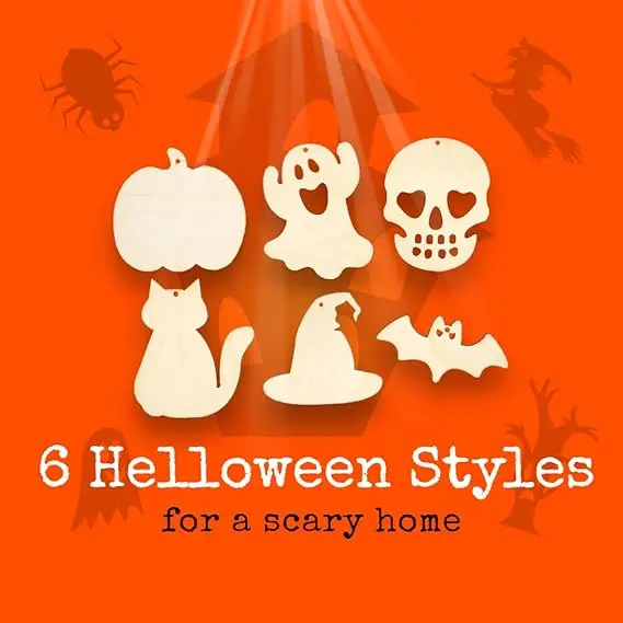 High Quality Large Unfinished Halloween Wooden Cutouts Slices for Halloween Party Haunted House DIY Hanging Crafts Decorations