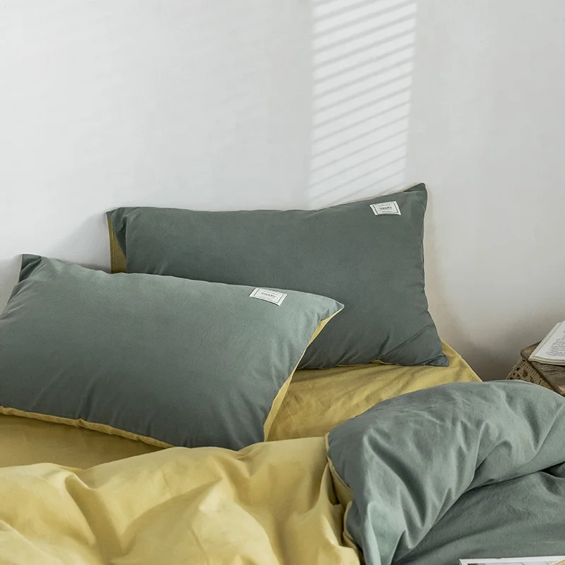 Mint green color 100 percent washed cotton fabric for bed linen set