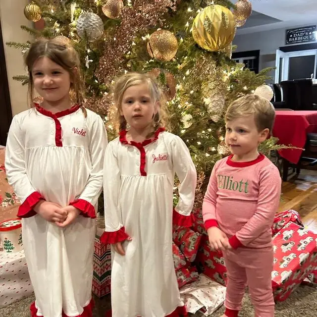 Personalized cute girl christmas eve night gown personalized white cotton ruffle dressing gown toddler baby girl pajamas night