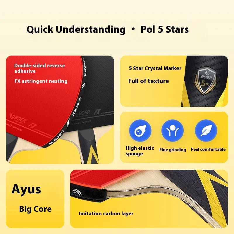 New 6-Star Hardpack 9-Ply Professional Table Tennis Racket