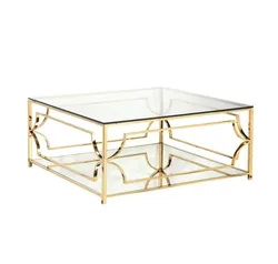 High Fashion Stainless Steel Living Room Center Table Tempered Glass Coffee Table With Storage In Gold or Silver