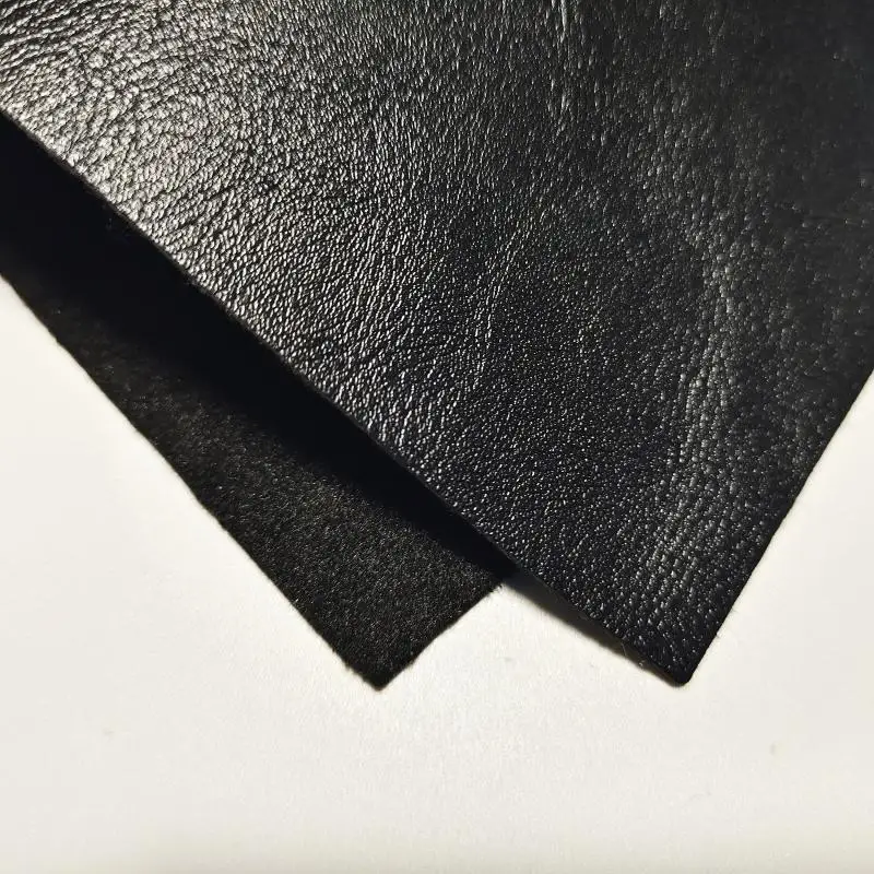 Black 0.9MM thick high-quality smooth fine sheepskin pattern PU synthetic leather fabric used for handbag, car seat material