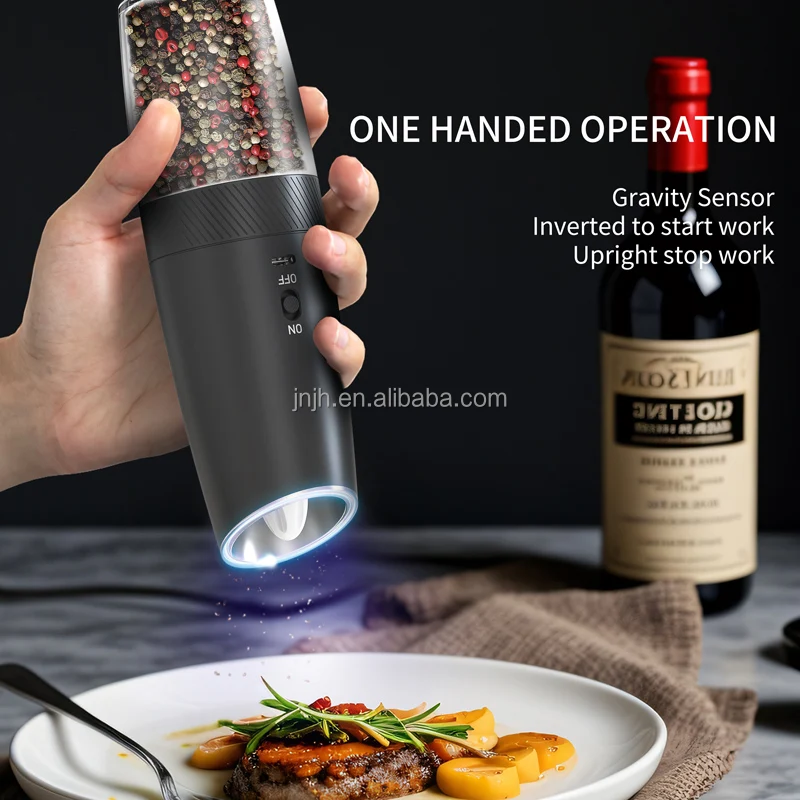 USB Rechargeable Automatic Gravity Salt and Pepper Grinder Set With Light