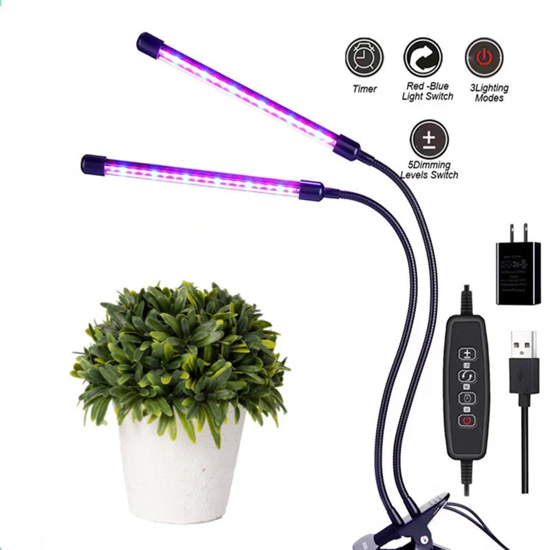1~4 Head Growing Light Clip Full Spectrum Lamp Indoor Plant Flower Dimmable LED Grow Lights for Indoor Plants Flowers
