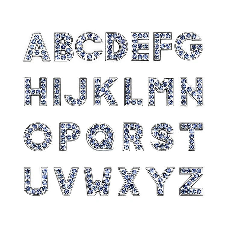 YN 8mm Blue Rhinestone Slider Letters DIY Custom Name Letters Slider Charms Various Slide Letters for Crafting Jewelry Making