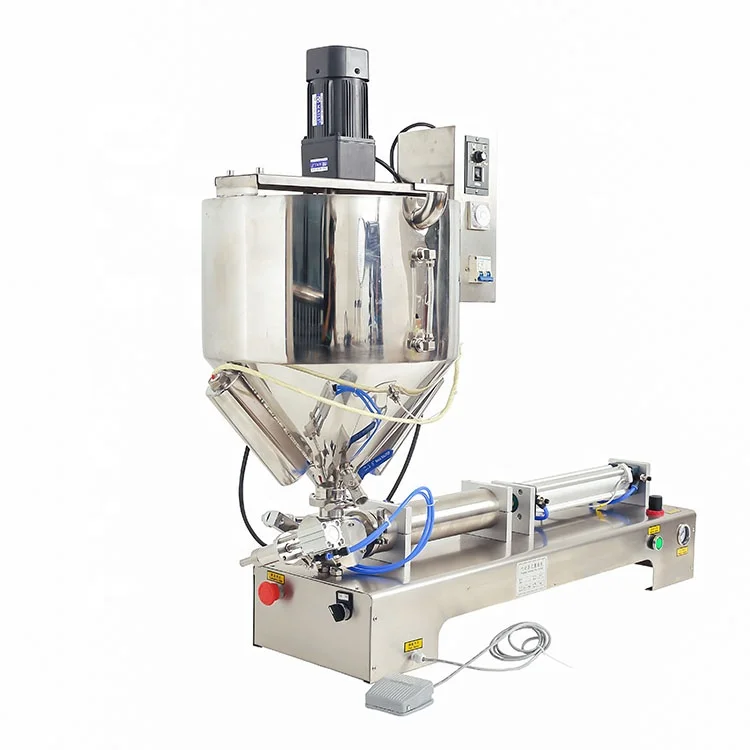 Pneumatic lotion shampoo gel filling body cream sauce jam filler cosmetic honey paste filling machine with heating mixer