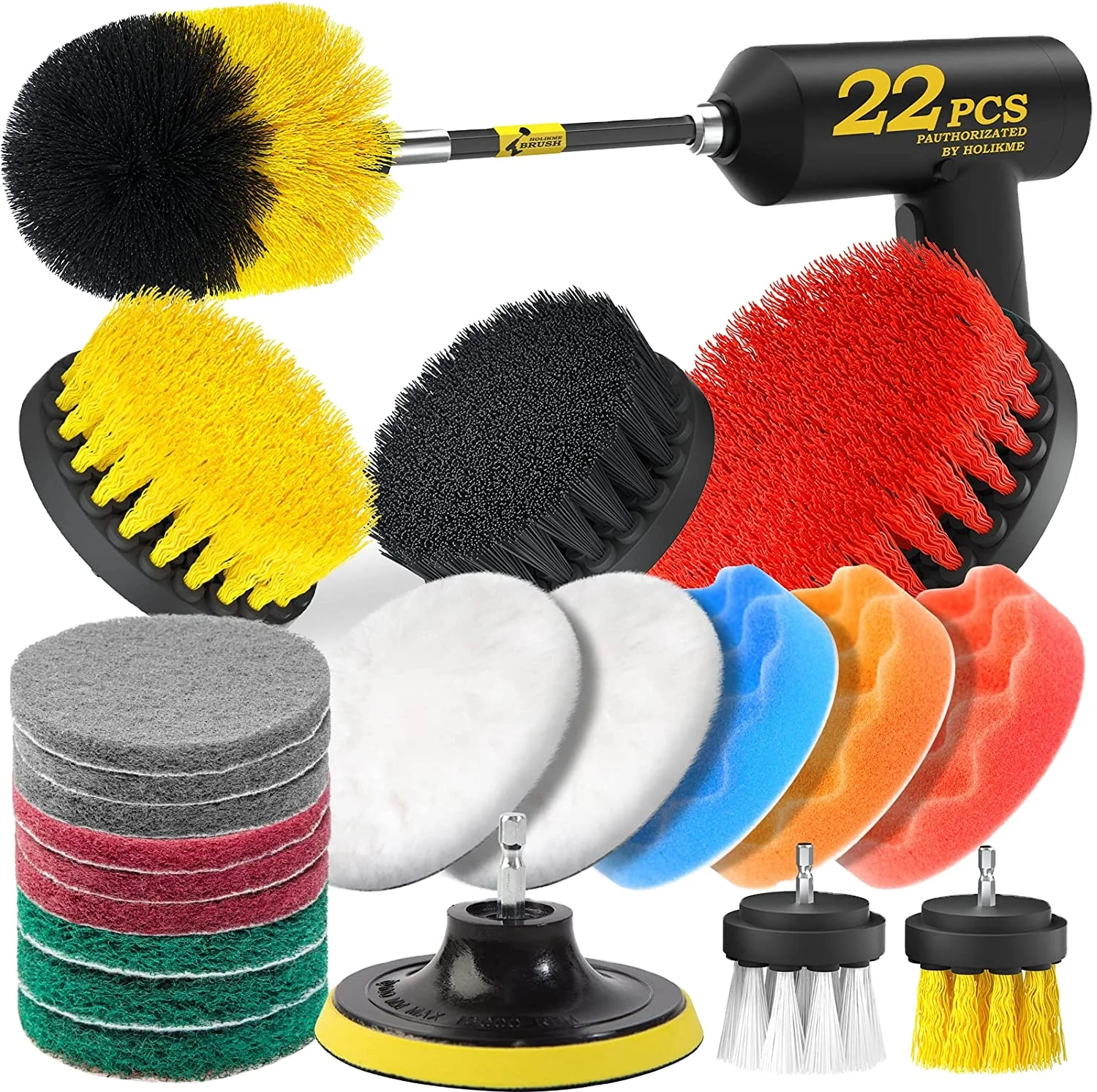 22 Drill Brush Attachments Set Scrub Pads & Sponge, Buffing Pads, Power Scrubber Brush