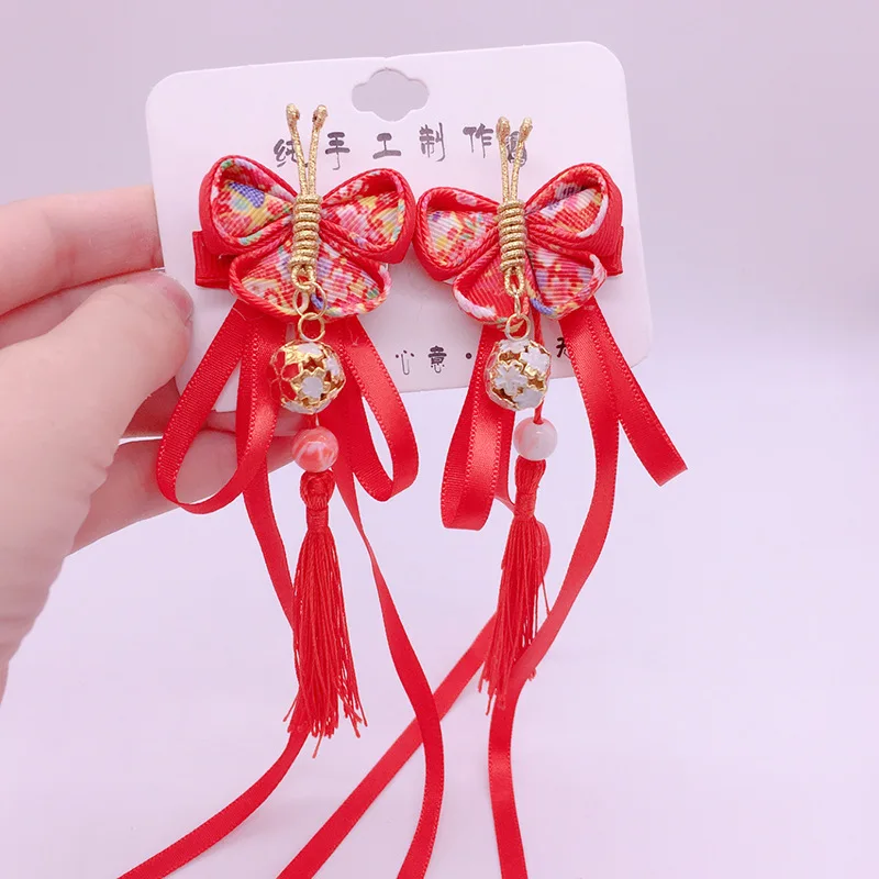 summer cute flower long streamers hair clips girls hanfu kanzashi beautiful hair accessories