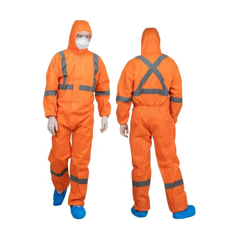 Disposable Microporous Coverall with Reflective Tape for Chemical Resistant Protection Clothing Coverall Disposable Overalls