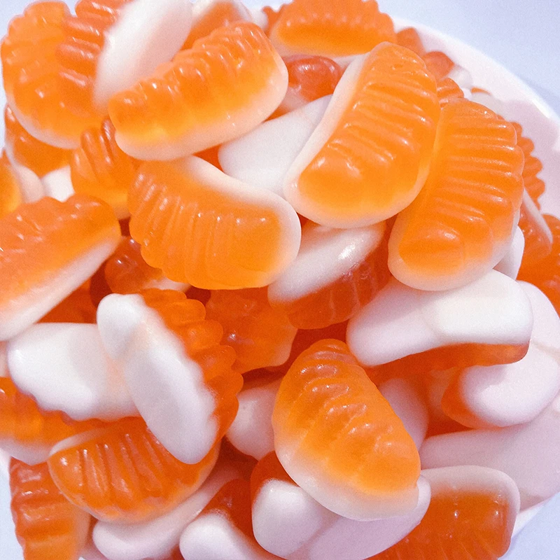 Wholesale delicious Sweet Soft Candy  Double Tangerine shaped Gummy Candy in Jar