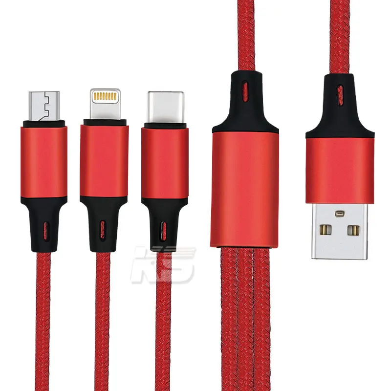  Многофункциональные кабели зарядного устройства 1 2 м USB кабель с нейлоновой оплеткой Универсальный 3in1 для мобильного телефона разъемом Micro Type-C 3A шнур быстрой зарядки и