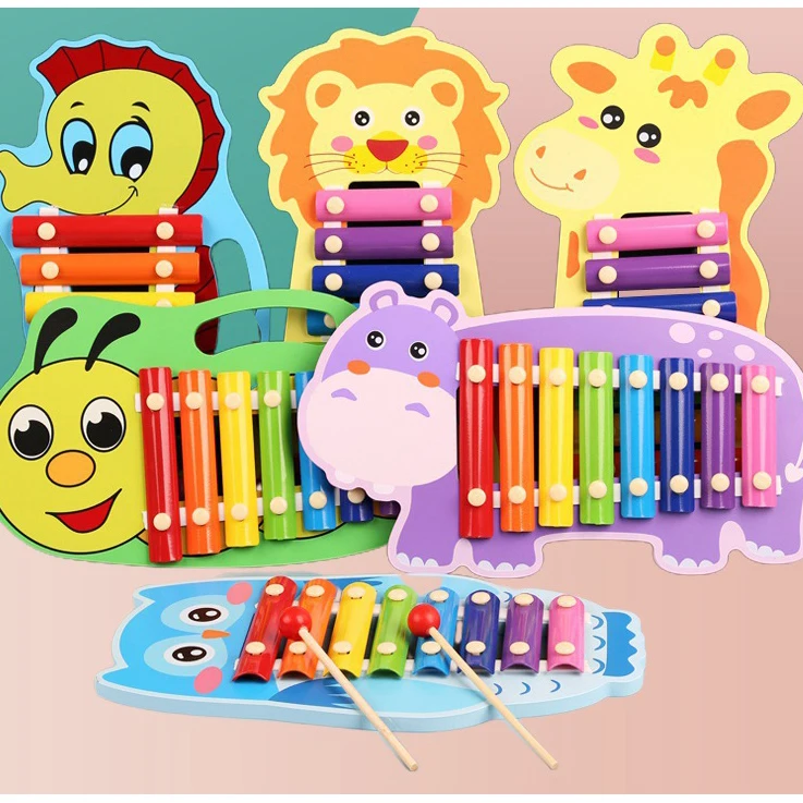 Baby Educational Rainbow Musical Instrument Hand Knock Piano Toy Kids Cartoon Animal Wood 8 Tones Xylophone Toys