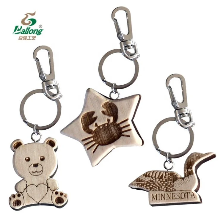 Laser engraved custom logo key chain souvenir wood custom keychain