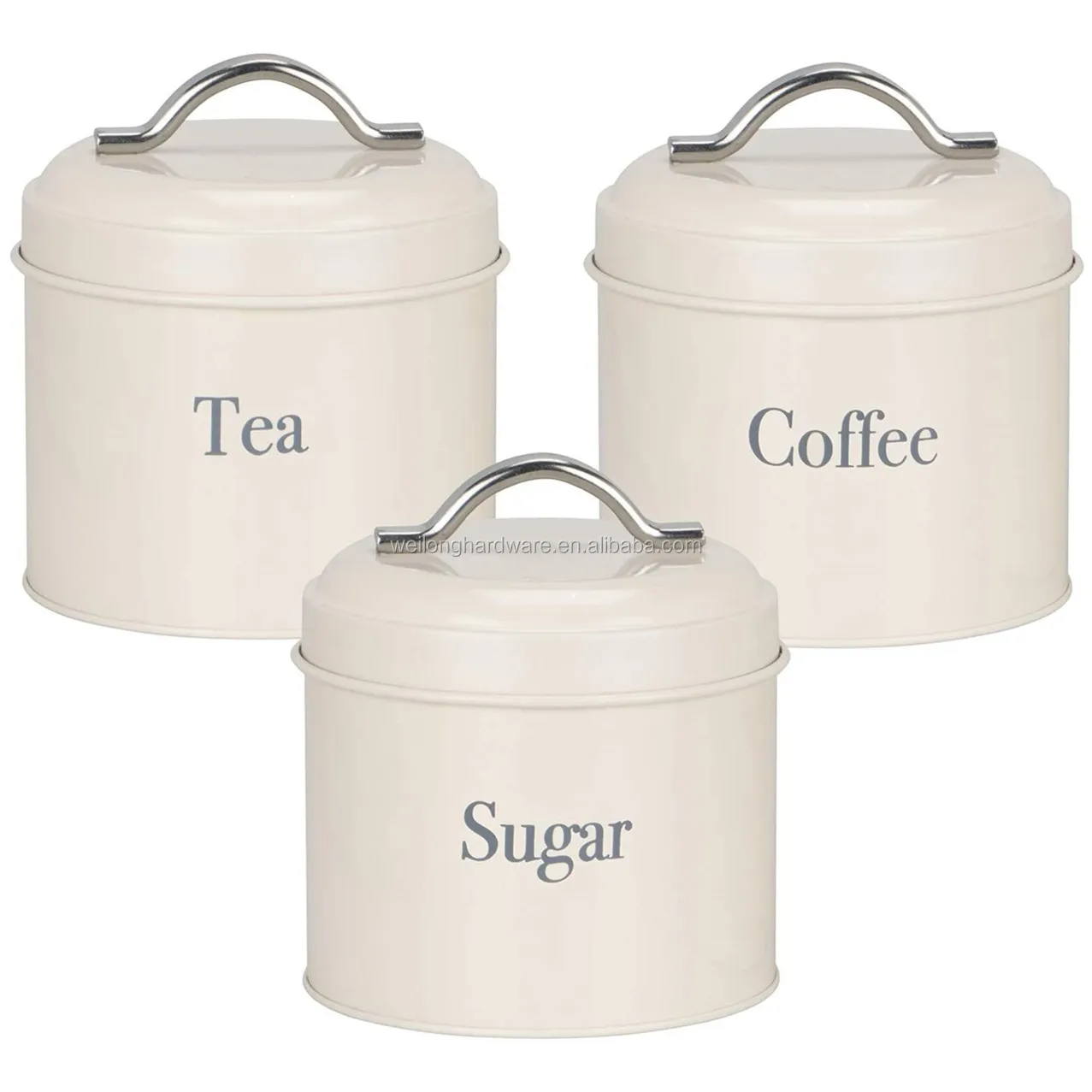 Metal Kitchen Storage Set of 3 Mini Canisters Retro Vintage Look with Durable Storage Container Tin Jar