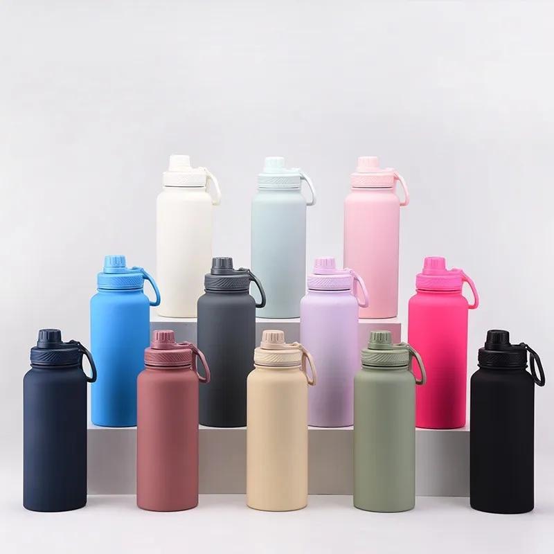 Customized color logo 32oz 1000ml reusable gym sport metal bottles stainless steel vacuum flasks thermos drinking water bottle
