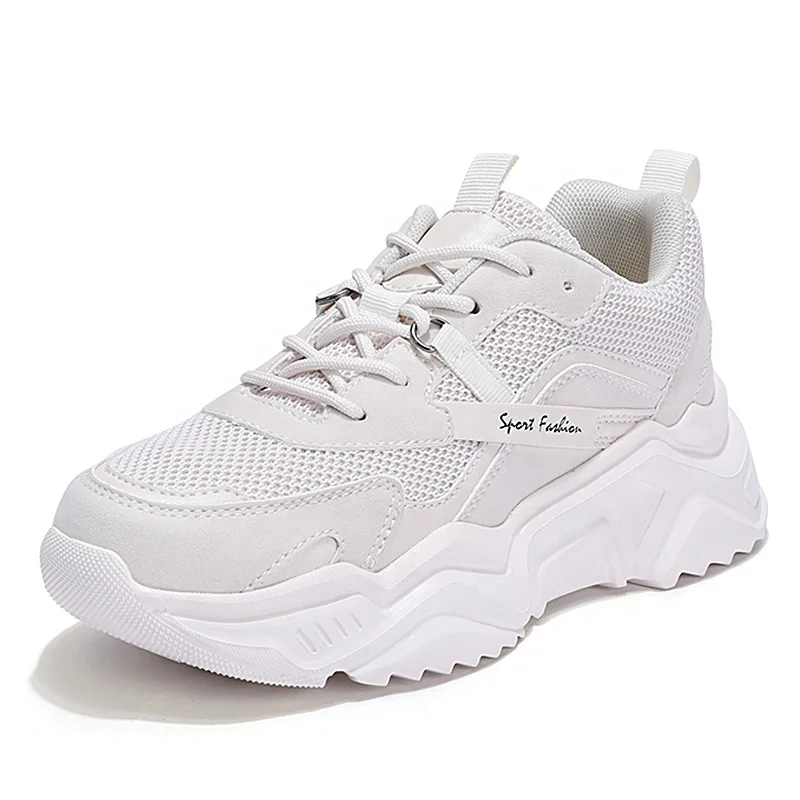 new arrivals platform  Round head Lace up Wedge heel womens sneakers casual Genuine Leather sport shoes for ladies