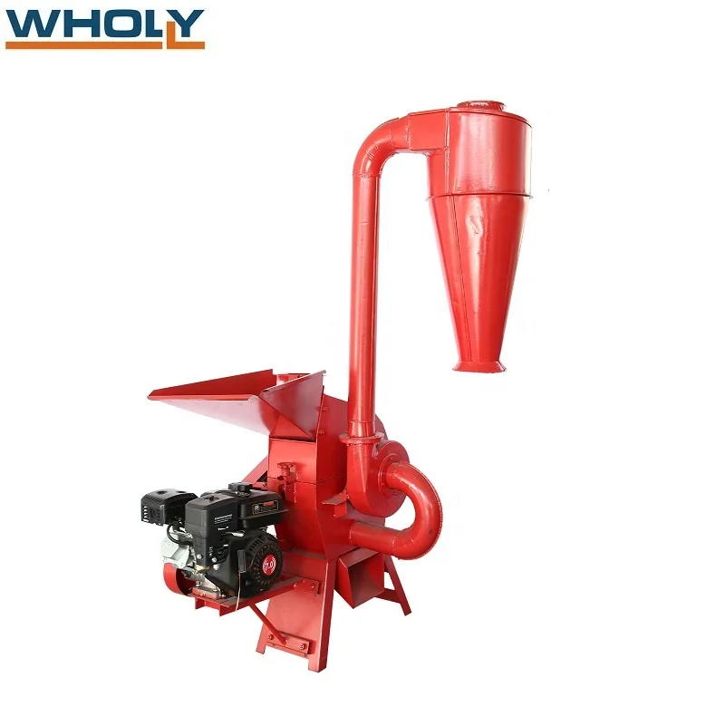 biomass crusher machine wood corn maize grain rice hull paddy husk hemp straw hammer mill with cyclone