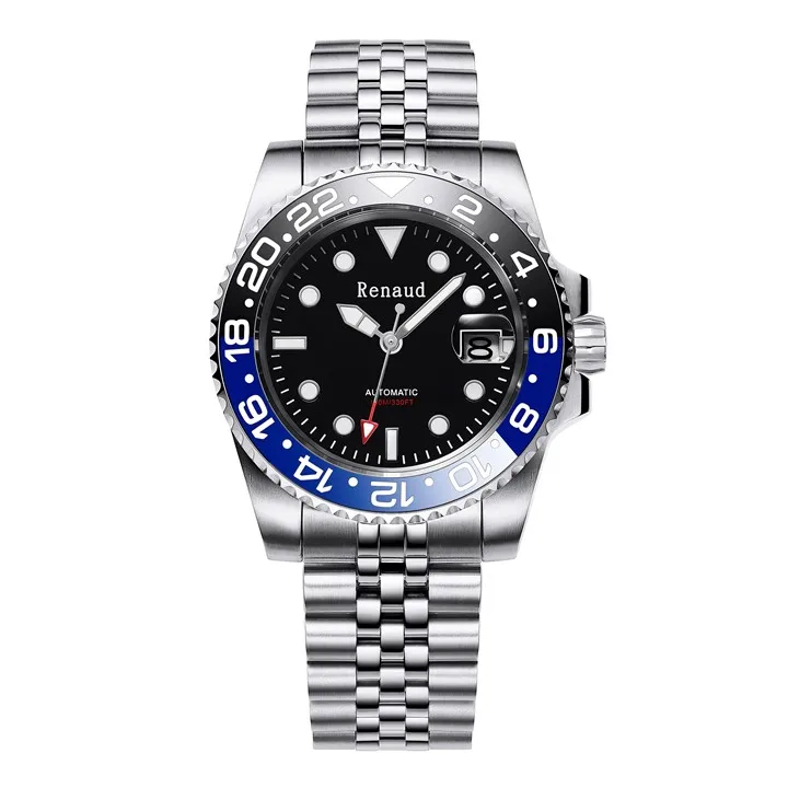 NEW! Renaud 40mm Table diameter Automatic Mechanical Watches for Men 100m Waterproof Stainless Steel Watch