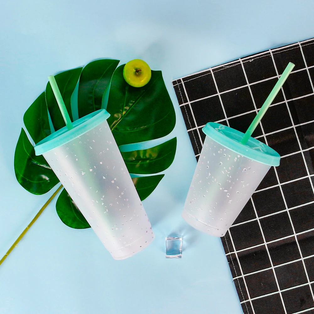 Coffee bubble tea color changing water smoothie drinking plastic reusable cold cups with lids and straws