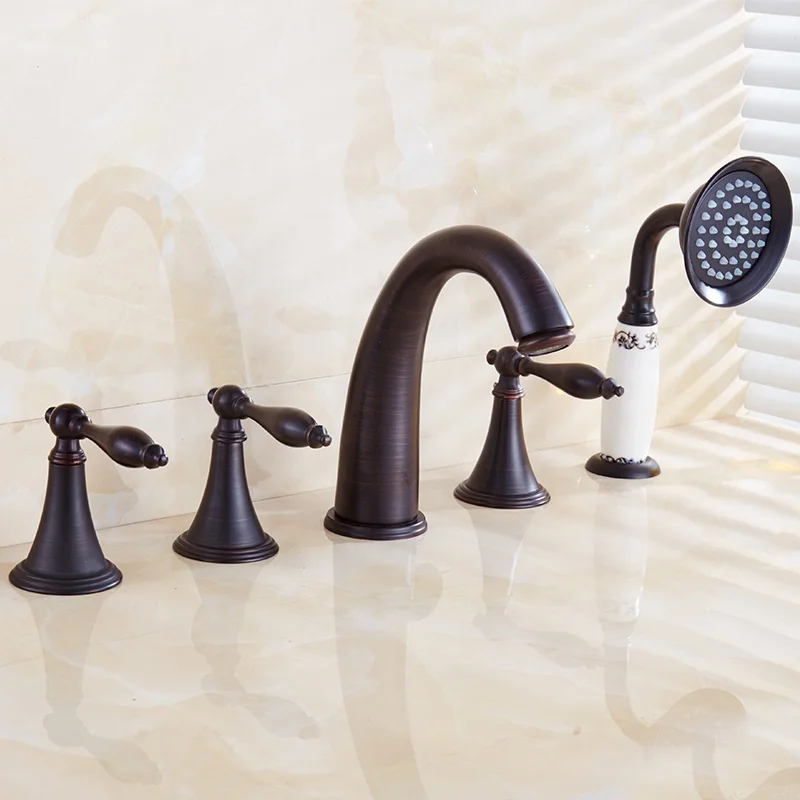 Factory Direct High Quality Brass Chrome 5 Hole Bathtub Faucet Bath Shower Mixer Taps