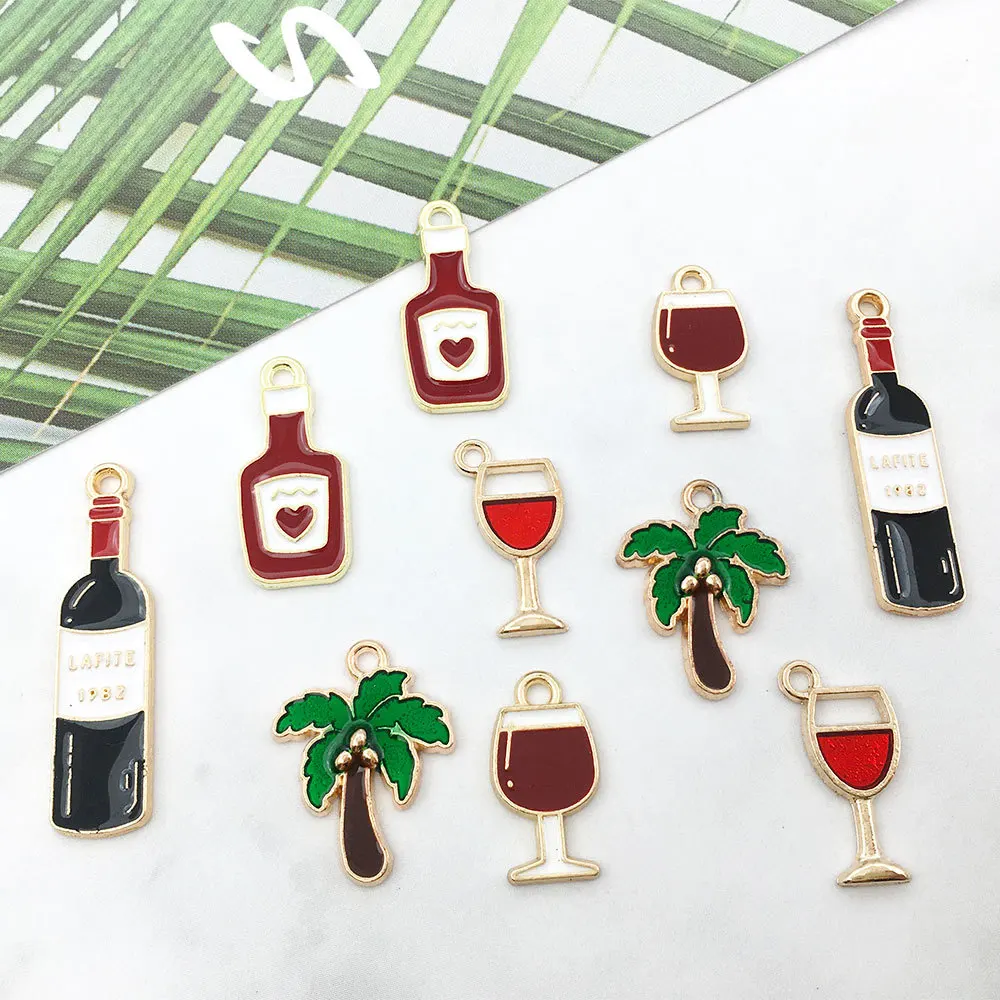 Mix Wine bottle wine glass goblet Charms Metal Pendant Golden Color Earring DIY Fashion Jewelry Accessories