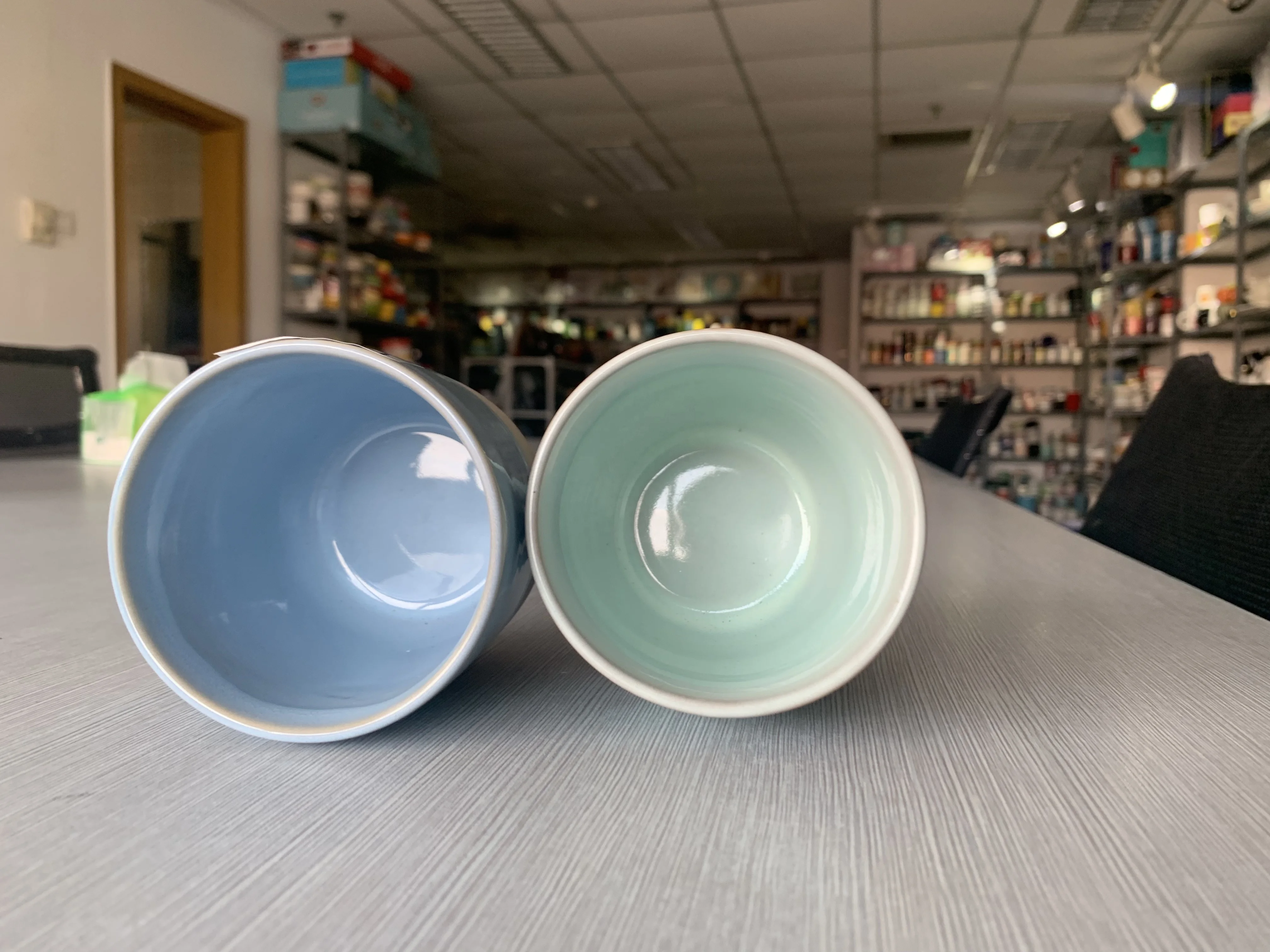 11oz ceramic solid color mug without handgrip  modern simple light color custom logo wholesale porcelain lifestyle products