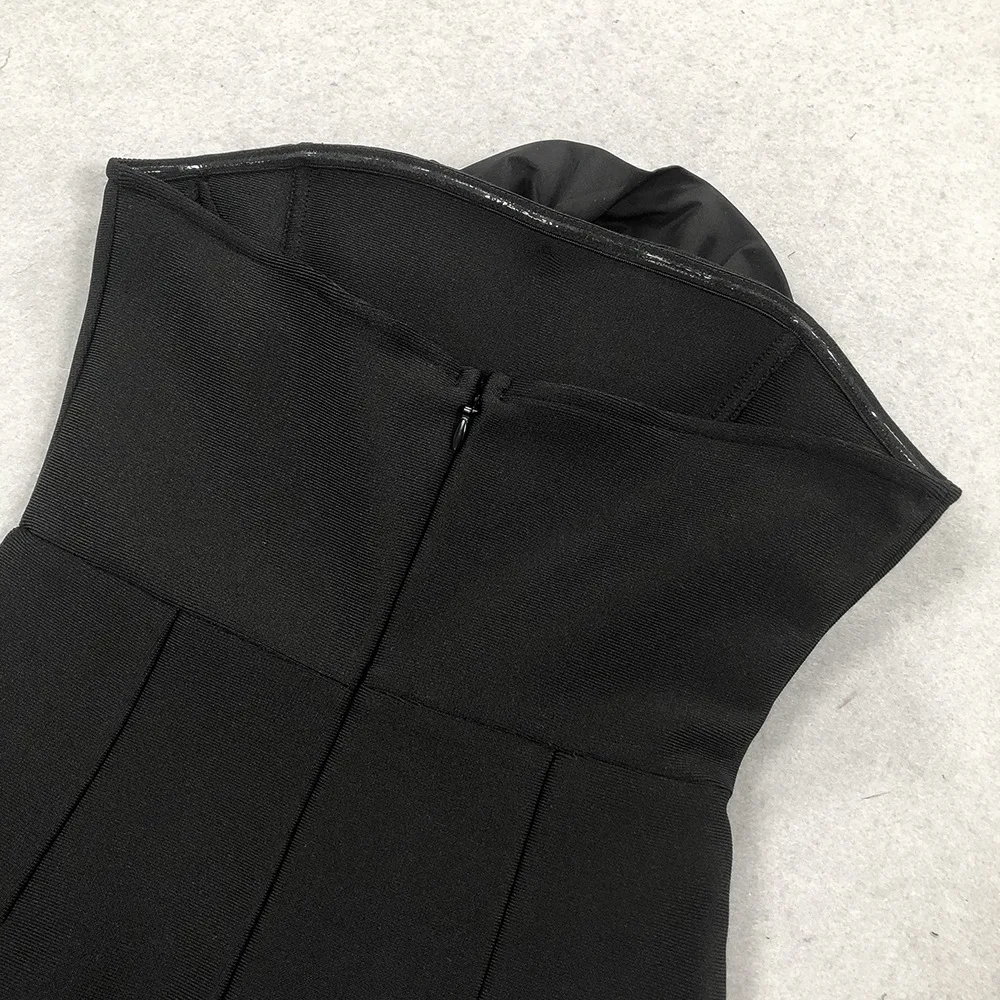 New Women Celebrity Sexy Strapless Backless Flower Black Maxi Long Bodycon Bandage Dress 2024 Elegant Evening Club Party Outfit