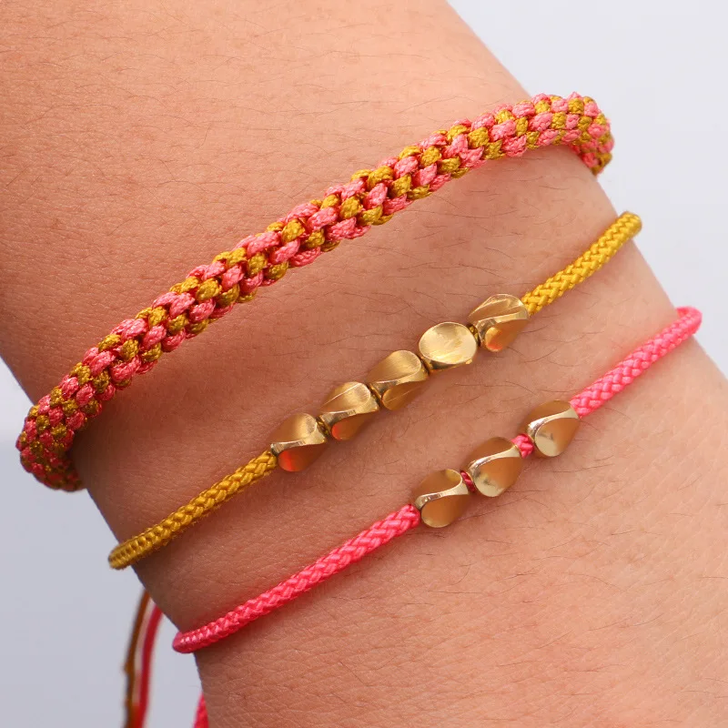 Handmade Adjustable Tibetan Beads Lucky Cord Red String Braided Rope Bracelet Irregular Copper Metal Beads Bracelet for Couple.jpg